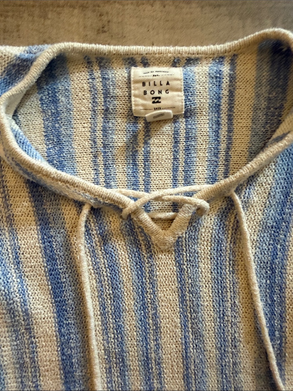 Billabong Blue & White Striped Tie-Front Cropped Sweater - Picture 3 of 5